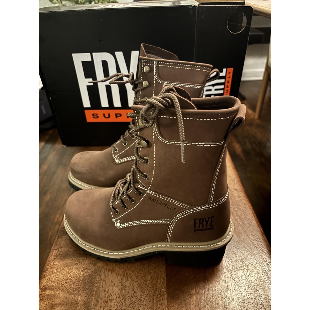 Frye Supply Boots Mens Size 8.5 Brown Waterproof Logger Comp Toe Vibram FR40202